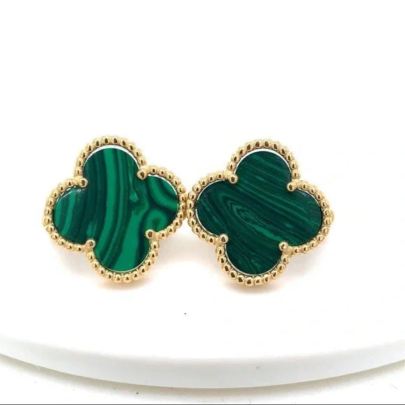 New! Gold and Green Clip-On Clover Earrings - Picture 2 of 7